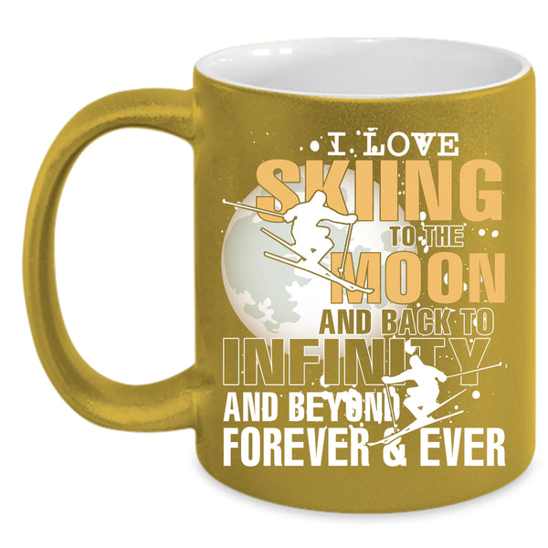 I Love Skiing To The Moon And Back Coffee Mug, Funny Sport Coffee Cup