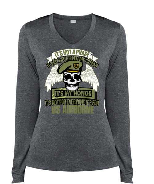 It's For US Airborne T Shirt, It's Not My Career T Shirt, Cool Shirt (Ladies LS Heather V-Neck)