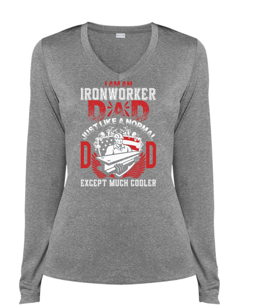 I Am An Ironworker Dad T Shirt, Being An Ironworker T Shirt, Cool Shirt (Ladies LS Heather V-Neck)