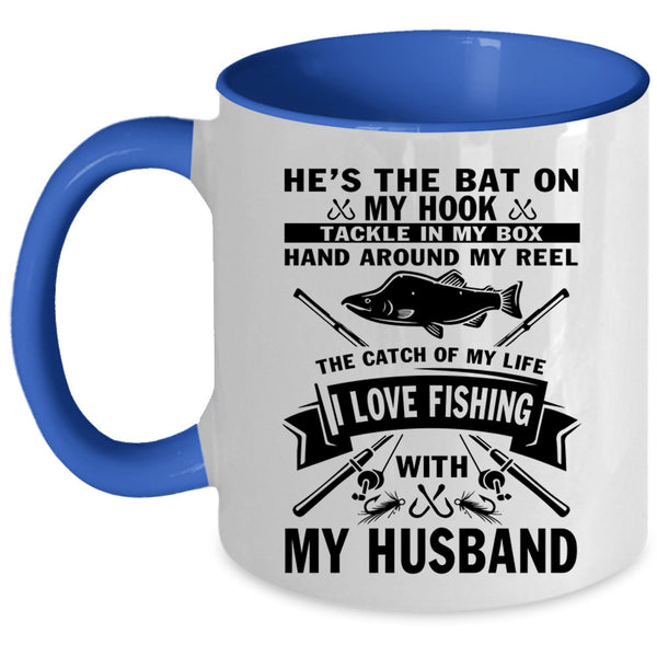 Married Coffee Mug, I Love Fishing With My Husband Accent Mug