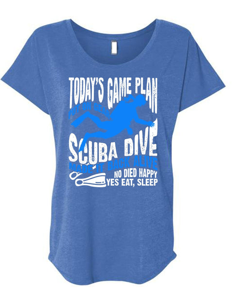 Today's Game Plan T Shirt, Put On Gear Scuba Dive T Shirt, Cool Shirt (Ladies' Triblend Dolman Sleeve)