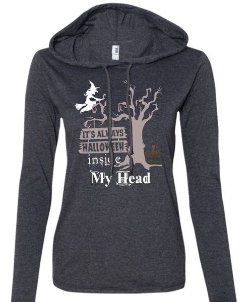 It's Always Halloween Inside My Head T Shirt, I Love You Pumpkin T Shirt (Anvil Ladies Ringspun Hooded)