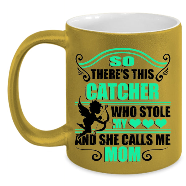 She Calls Me Mom Coffee Mug, This Catcher Stole My Heart Accent Mug