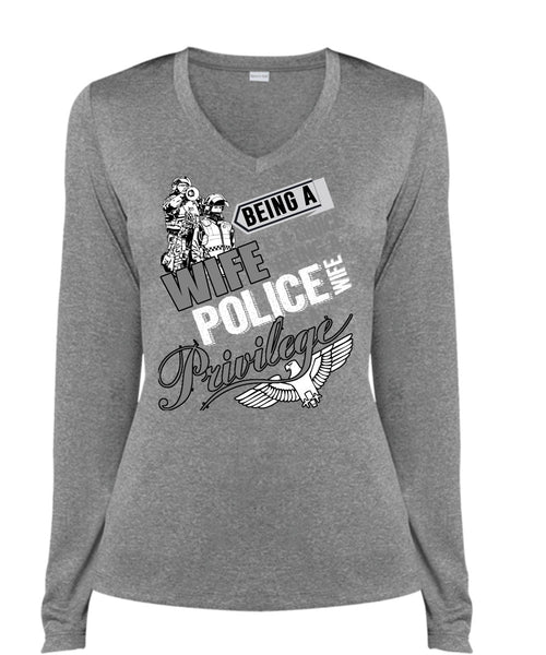 Being A Wife Is A Choice T Shirt, Being A Police Wife T Shirt, Cool Shirt (Ladies LS Heather V-Neck)