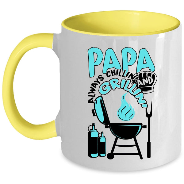 Funny Barbecue Coffee Mug, Papa Always Chilling Grilling Accent Mug