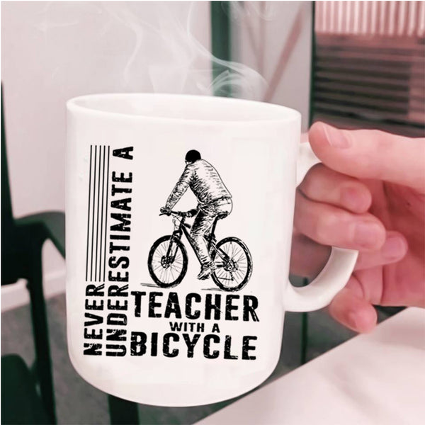 Cool Teacher Coffee Mug, Teacher With A Bicycle Cup