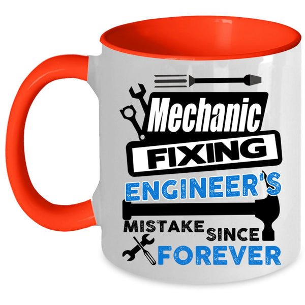 Cute Mechanic Coffee Mug, Mechanic Fixing Engineer's Mistake Accent Mug
