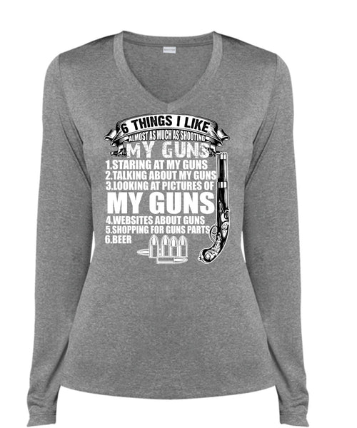 Shooting My Guns T Shirt, Being A Veteran T Shirt, Cool Shirt (Ladies LS Heather V-Neck)