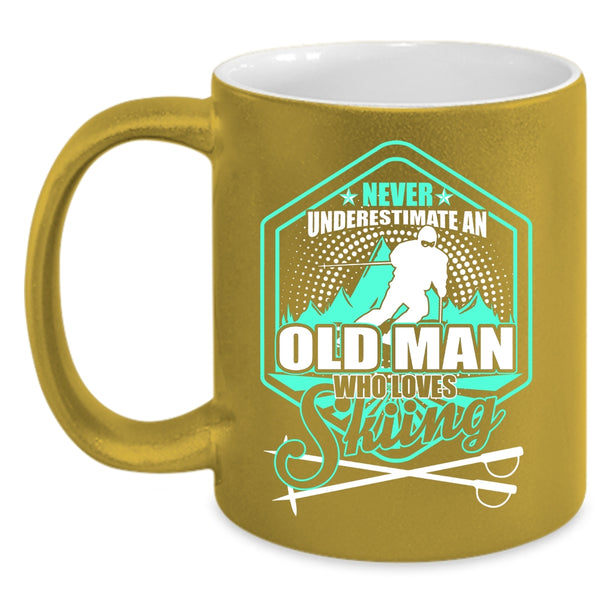 Old Man Loves Skiing Coffee Mug, Cool Grandpa Coffee Cup