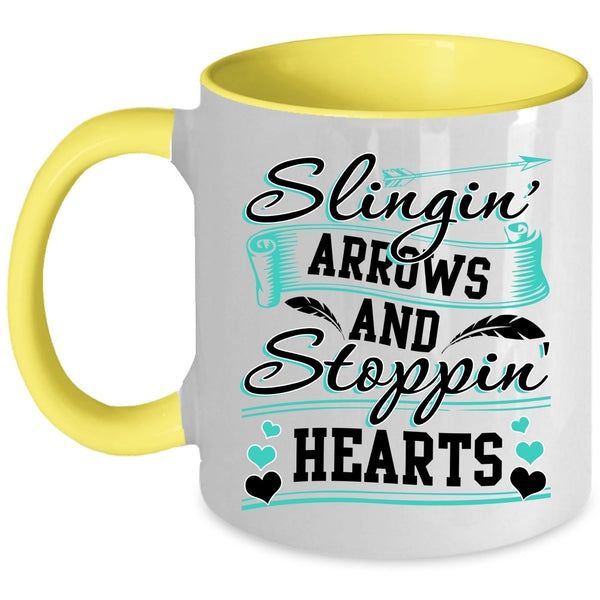 Stopping Heart Coffee Mug, Slinging Arrows Accent Mug