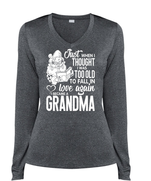 I Became A Grandma T Shirt, Love Again T Shirt, Cool Shirt (Ladies LS Heather V-Neck)