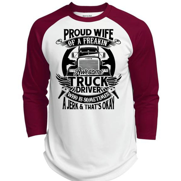 Proud Wife Of A Freaking Awesome Truck Driver T Shirt, I Love Trucking T Shirt, Awesome T-Shirts  (Polyester Game Baseball Jersey)