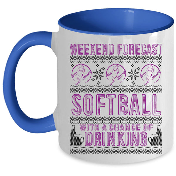 Chance Of Drinking Coffee Mug, Weekend Forecast Softball Accent Mug