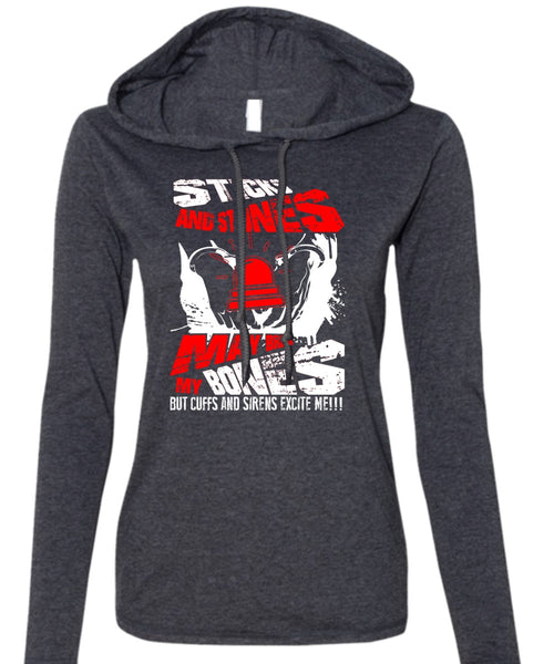 Sticks And Stones T Shirt, Being A Police T Shirt (Anvil Ladies Ringspun Hooded)