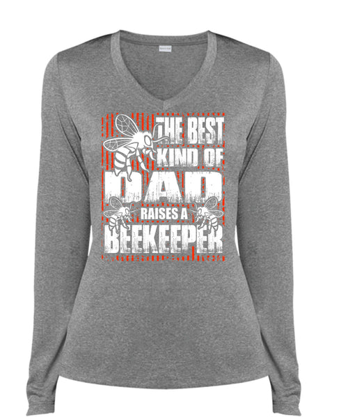 The Best Kind Of Dad T Shirt, Raises A Beekeeper T Shirt, Cool Shirt (Ladies LS Heather V-Neck)