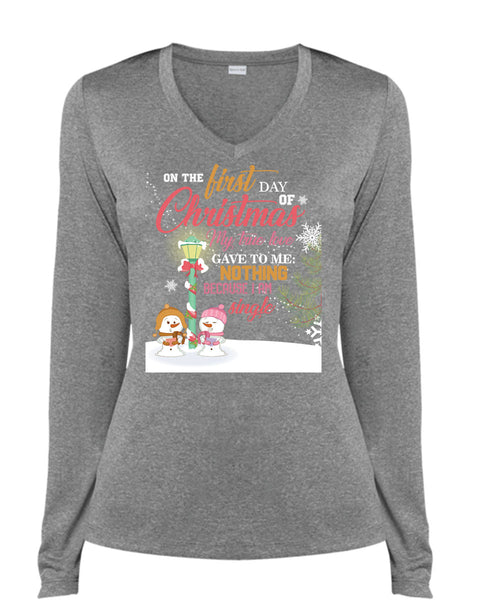 On The First Day Of Christmas T Shirt, I Am Single T Shirt, Cool Shirt (Ladies LS Heather V-Neck)