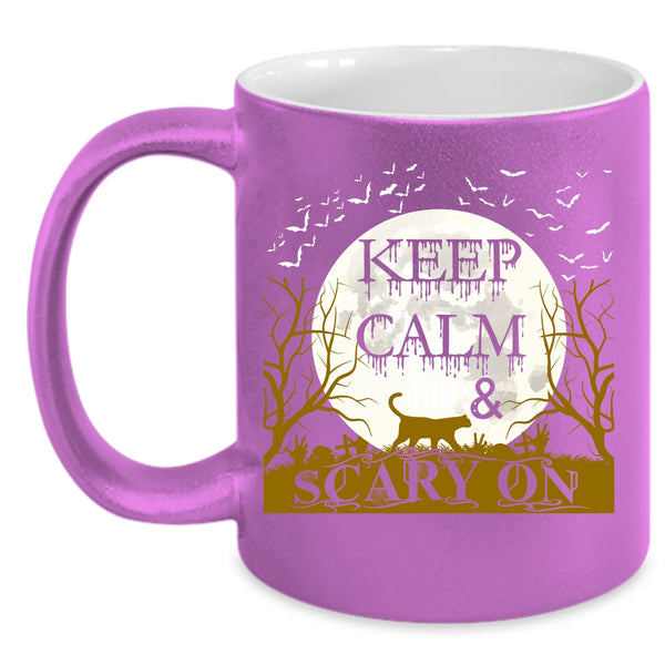 Keep Calm And Scary On Coffee Mug, Funny Halloween Coffee Cup