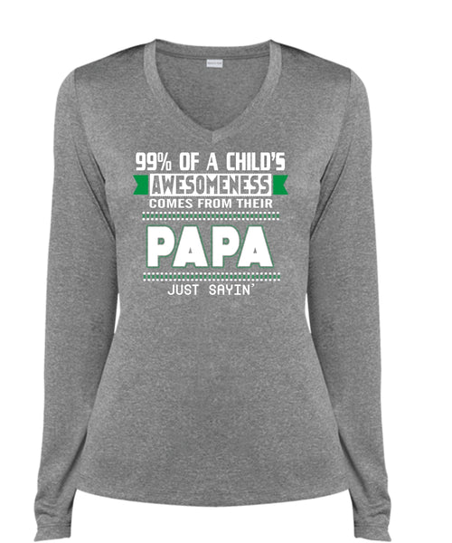 99% Of A Child's Awesomeness Comes From Their Papa T Shirt, Father's Day T Shirt (Ladies LS Heather V-Neck)