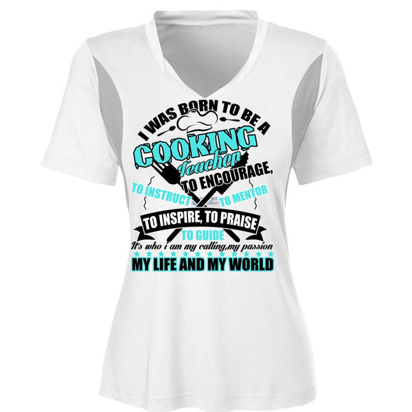I Was Born To Be A Cooking Teacher T Shirt, My Life And My World T Shirt, Cool Shirt (Ladies LS Heather V-Neck)