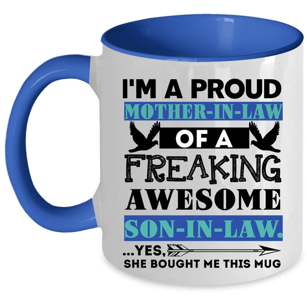 Awesome Mom Coffee Mug, Proud Mother In Law Of A Son In Law Accent Mug