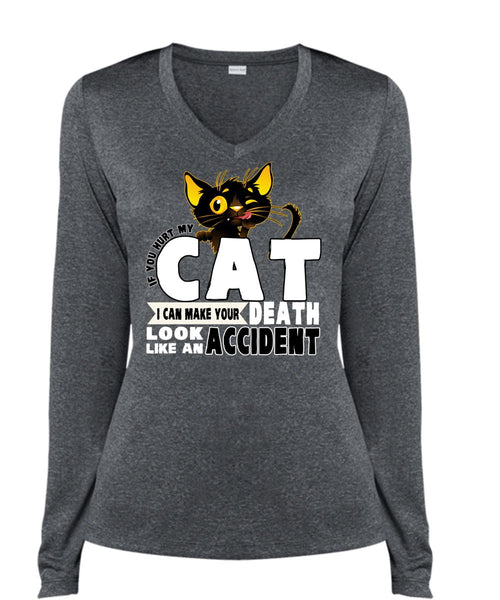You Hurt My Cat T Shirt, Like An Accident T Shirt, Cool Shirt (Ladies LS Heather V-Neck)
