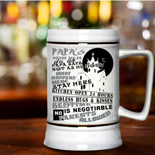 Gift For Father's Day Beer Stein 22oz, Papa's House Rules Beer Mug