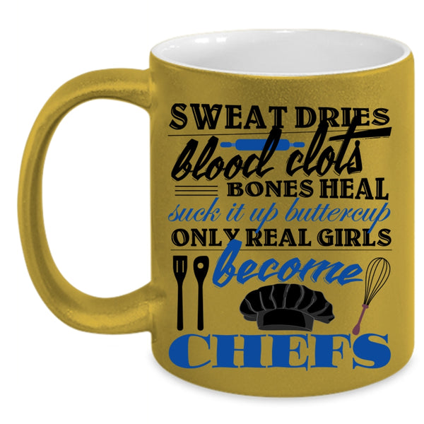 Beautiful Girls Coffee Mug, Only Real Girls Become Chefs Accent Mug