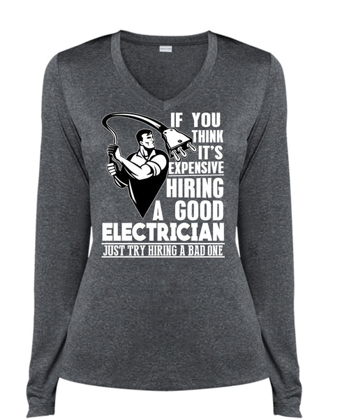 Good Electrician T Shirt, Being An Electrician T Shirt, Cool Shirt (Ladies LS Heather V-Neck)