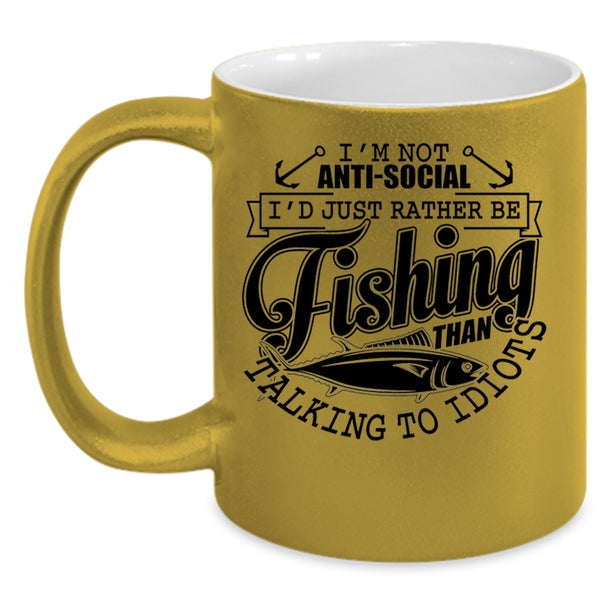 Cool Fishing Coffee Mug, I'd Just Rather Be Fishing Accent Mug