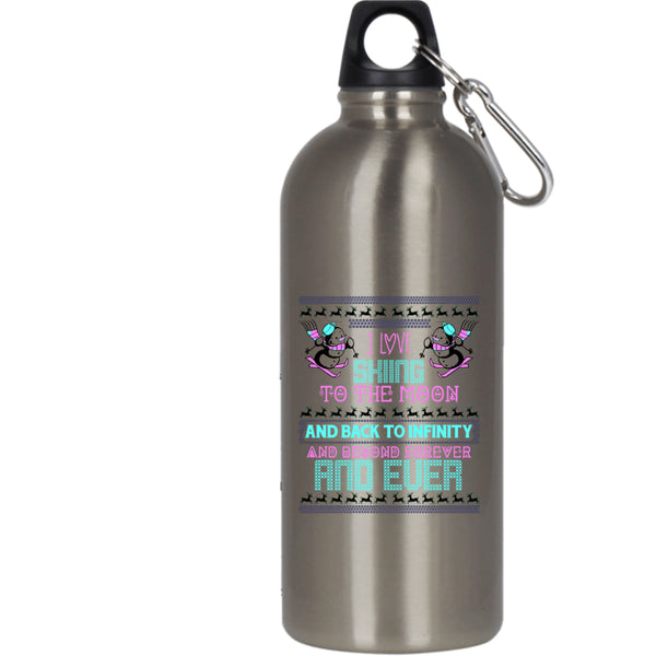 I Love Skiing To The Moon And Back 20 oz Stainless Steel Bottle,Cute Christmas Outdoor Sports Water Bottle