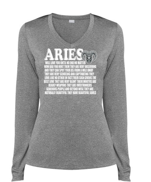 Aries Will Love You T Shirt, They Have Beautiful Souls T Shirt, Cool Shirt (Ladies LS Heather V-Neck)
