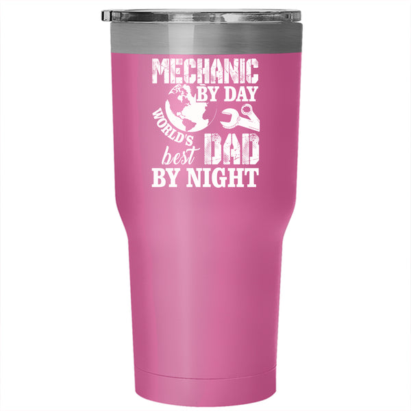 Mechanic By Day Tumbler 30 oz Stainless Steel, World's Best Dad By Night Travel Mug