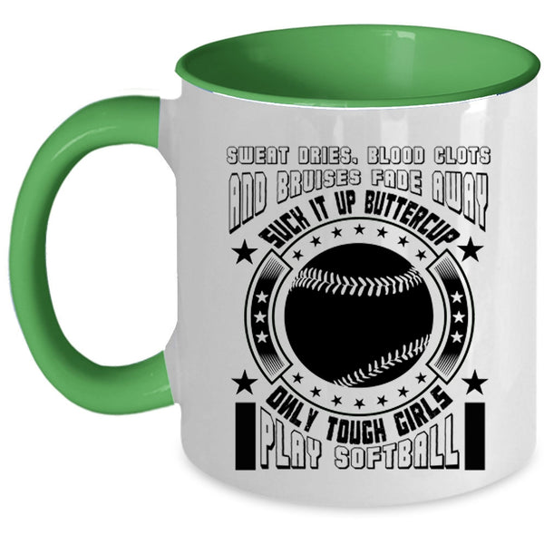 Awesome Girls Coffee Mug, Only Touch Girls Play Softball Accent Mug