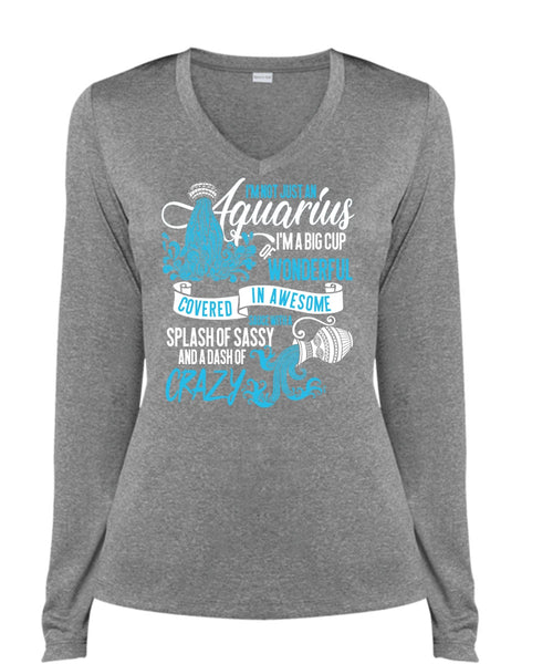 I'm Not Just An Aquarius T Shirt, Dash Of Crazy T Shirt, Cool Shirt (Ladies LS Heather V-Neck)