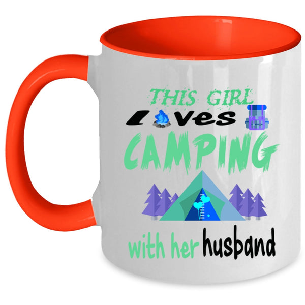 Married Coffee Mug, This Girl Loves Camping With Her Husband Accent Mug