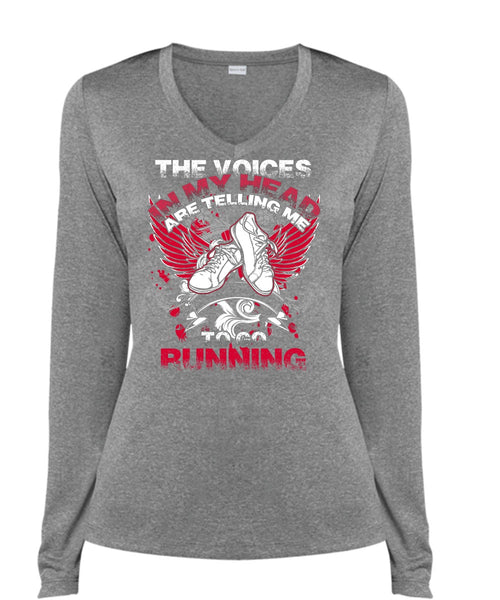 Telling Me To Go Running T Shirt, Being A Runner T Shirt, Cool Shirt (Ladies LS Heather V-Neck)