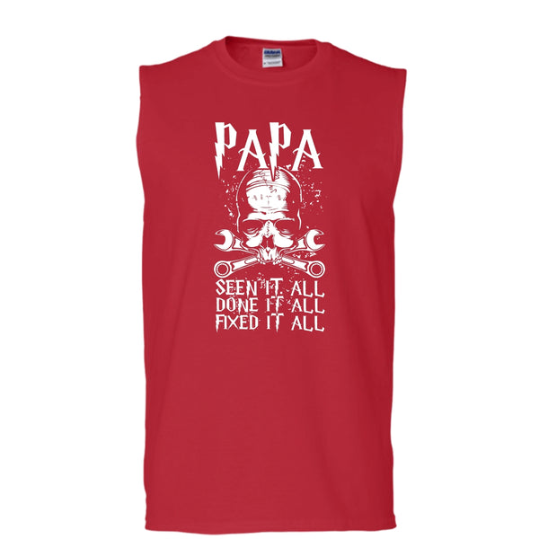 Papa Seen It All T Shirt, Done It All Fixed It All T Shirt, Cool T Shirt (Men's Cotton Sleeveless)
