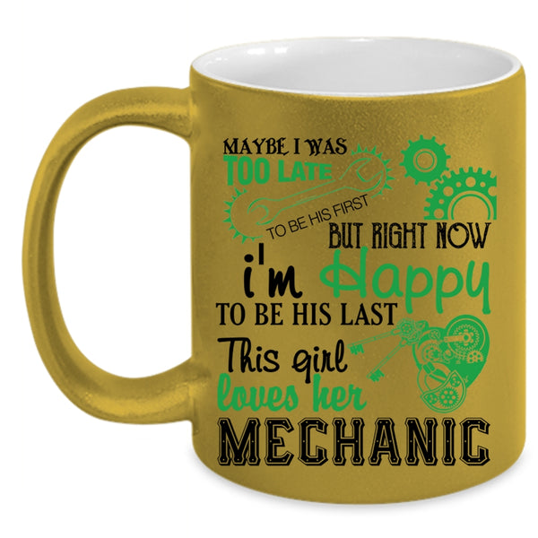 Cute Mechanic's Wife Coffee Mug, This Girl Loves Her Mechanic Accent Mug