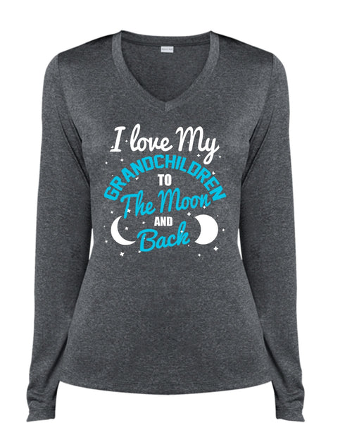 I Love My Grandchildren T Shirt, Moon And Back T Shirt, Cool Shirt (Ladies LS Heather V-Neck)