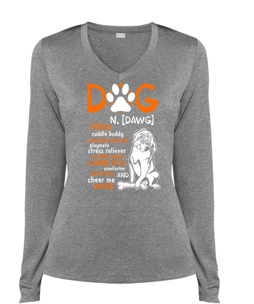 Dog Friend Cuddle Buddy Walking T Shirt, I Love My Dog T Shirt, Cool Shirt (Ladies LS Heather V-Neck)