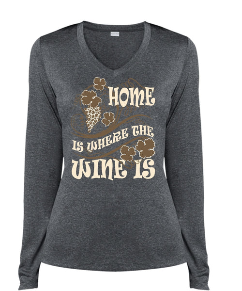 Home Is Where The Wine Is T Shirt, My Favorite T Shirt, Cool Shirt (Ladies LS Heather V-Neck)
