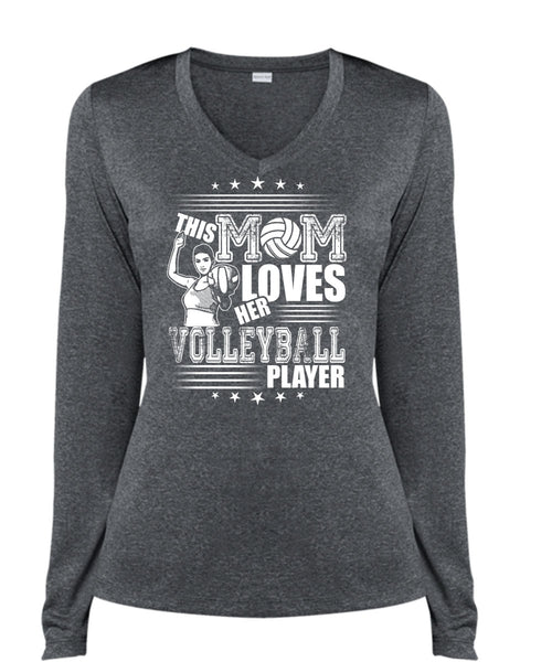 This Mom Loves Her Volleyball Player T Shirt, Being A Volleyball Coach T Shirt, Cool Shirt (Ladies LS Heather V-Neck)