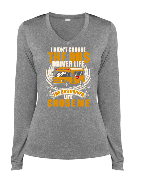 I Didn't Choose The Bus Driver T Shirt, Being A Bus Driver T Shirt, Cool Shirt (Ladies LS Heather V-Neck)