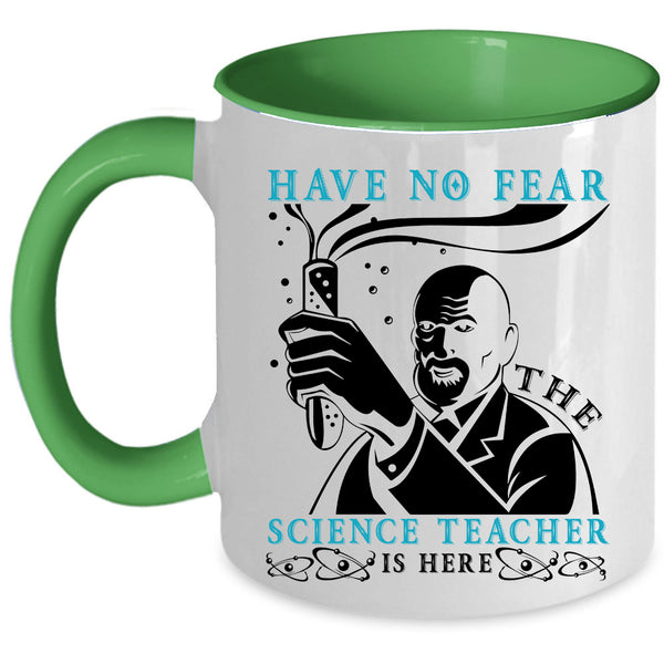 Cool Science Coffee Mug, The Science Teacher Is Here Accent Mug