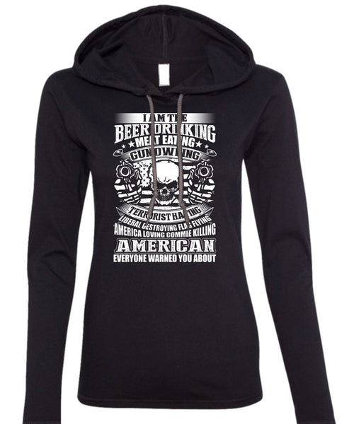 Meat Eating Gun Owning T Shirt, American T Shirt (Anvil Ladies Ringspun Hooded)
