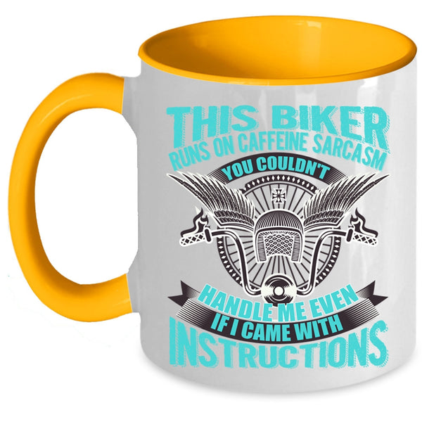 Awesome Bikers Coffee Mug, This Biker Runs On Caffeine Sarcasm Accent Mug