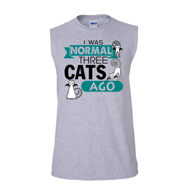 I Was Normal Three Cats Ago Shirt, Funny Cat Shirt (Men's Cotton Sleeveless)