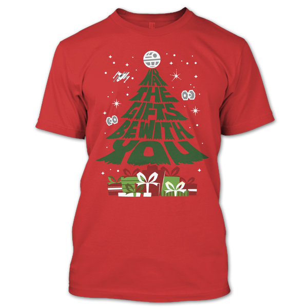 A black t-shirt with the shopify logo