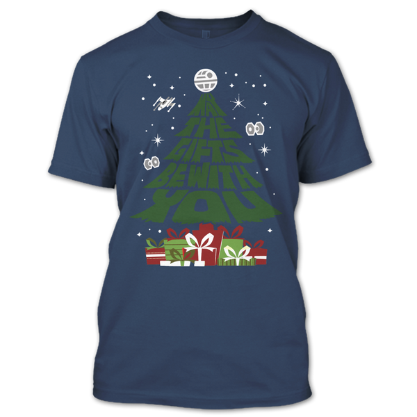 A black t-shirt with the shopify logo