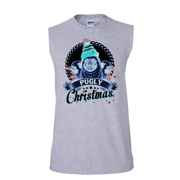 Pugly Christmas T Shirt, Coolest Merry Christmas T Shirt, Awesome t-shirts (Men's Cotton Sleeveless)